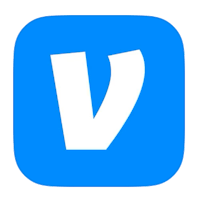 a blue square with the letter v on it